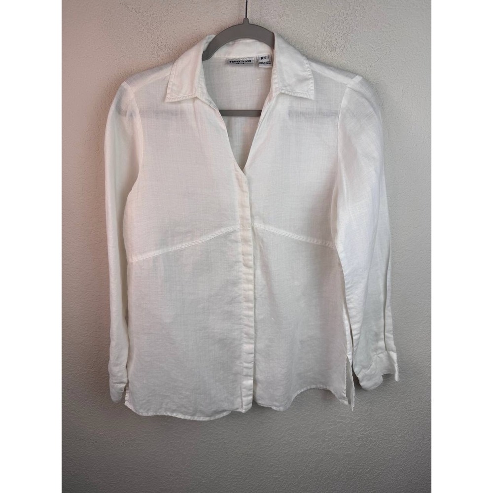 Toto N Ko 100% Linen Button Down Shirt Women's S Petite White Coastal Beach